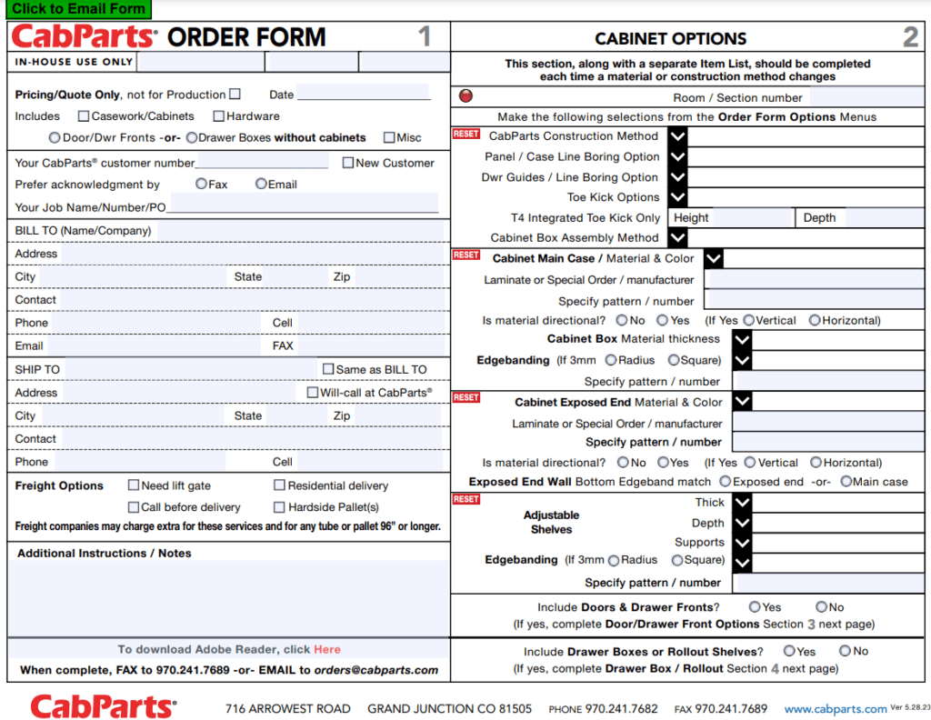 Cabparts cabinet online order form